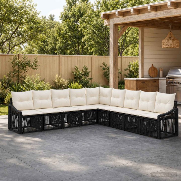 Havesofa Sæt 9 stk. Sort polyrattan