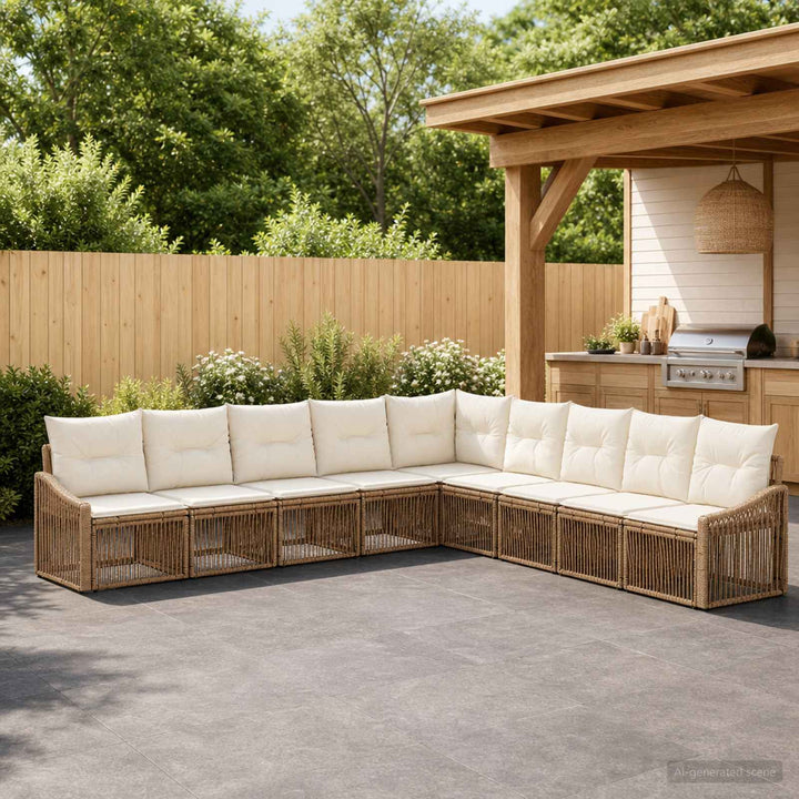 Havesofa Sæt 9 stk. Beige polyrattan
