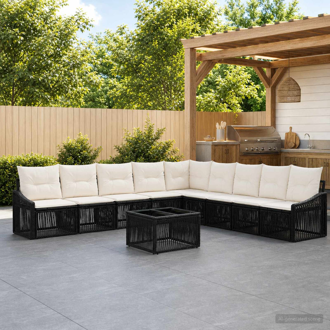 Havesofa Sæt 10 stk. Sort polyrattan