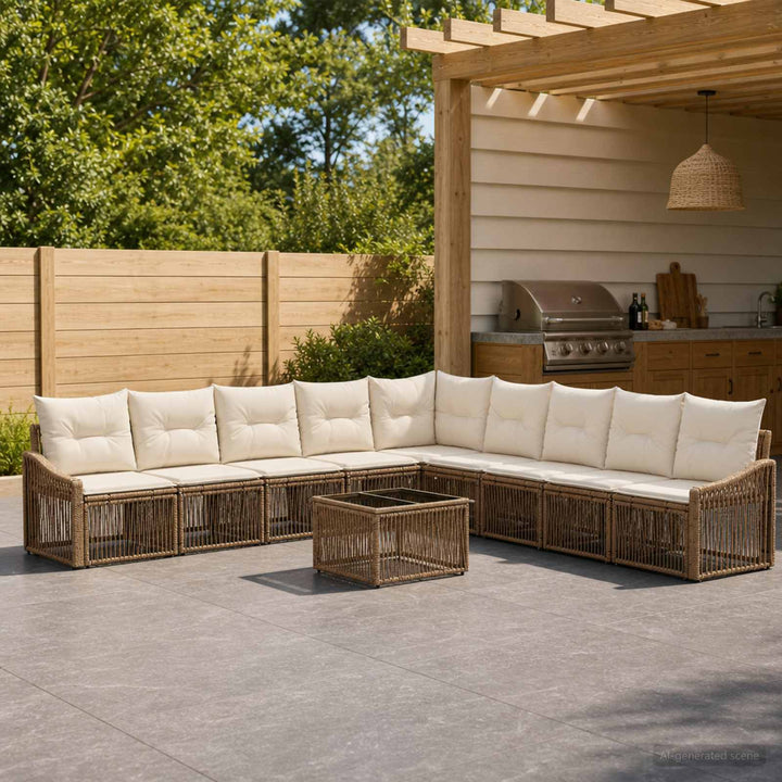 Havesofa Sæt 10 stk. Beige polyrattan