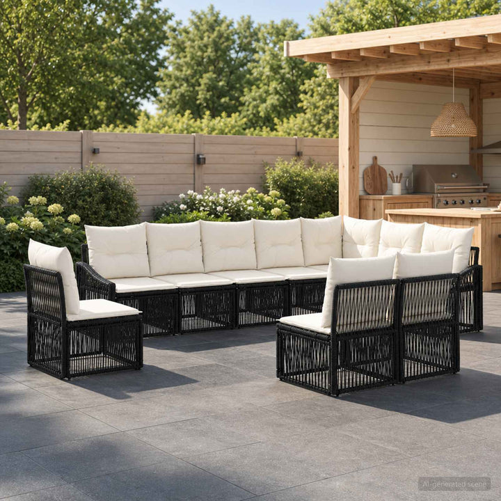 Havesofa Sæt 10 stk. Sort polyrattan