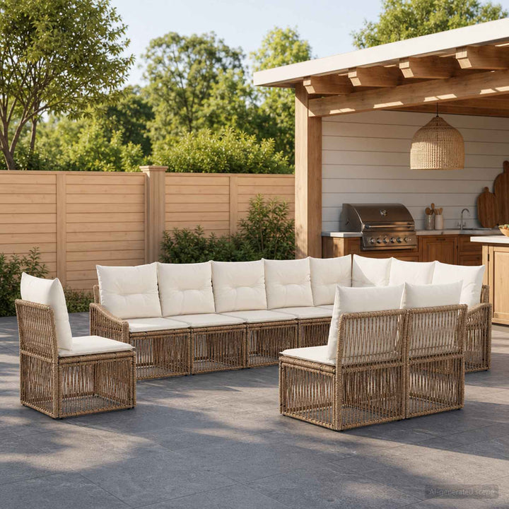 Havesofa Sæt 10 stk. Beige polyrattan