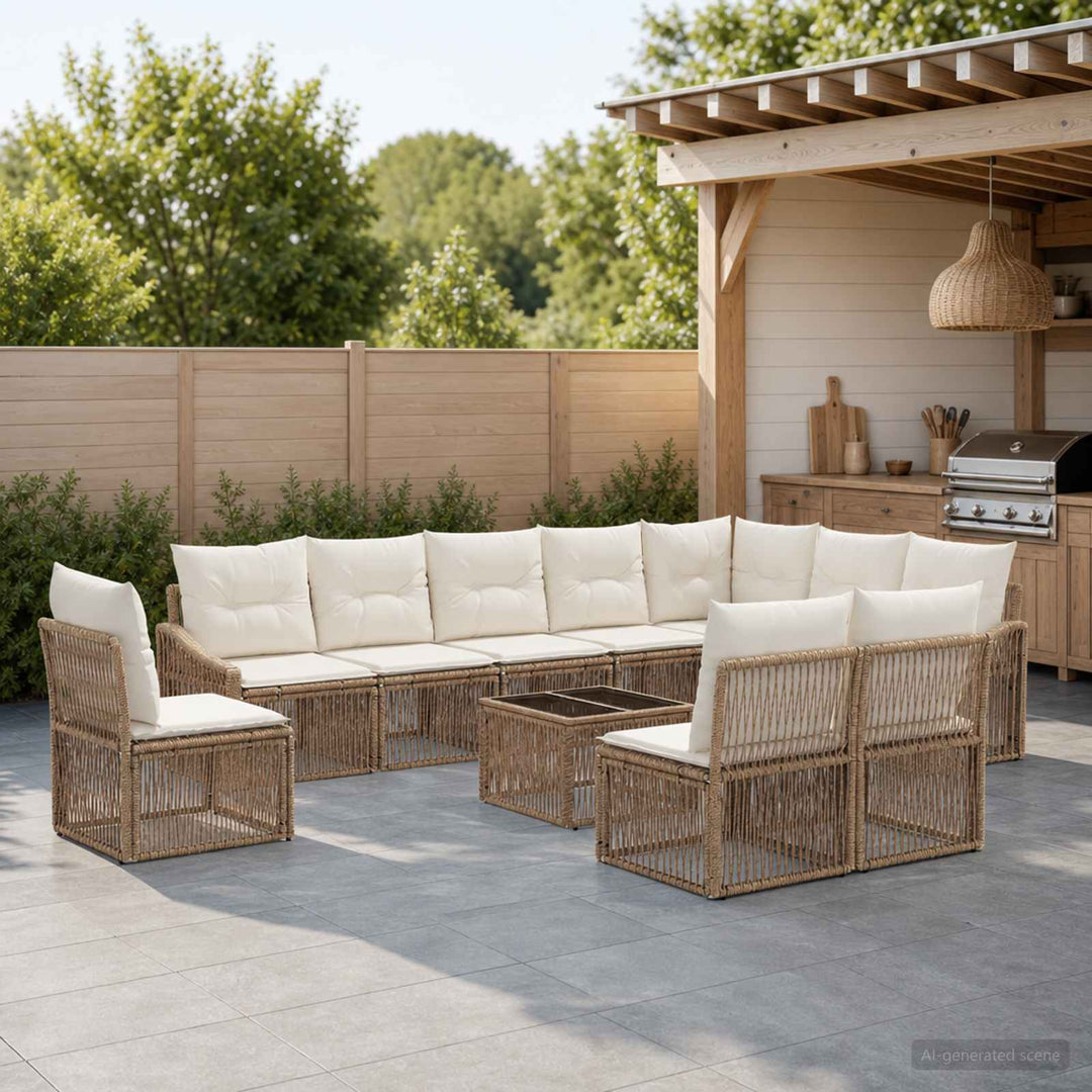 Havesofa Sæt 11 stk. Beige polyrattan