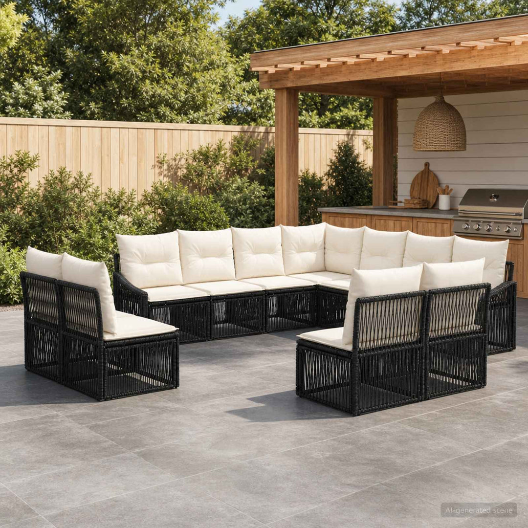 Havesofa Sæt 11 stk. Sort polyrattan