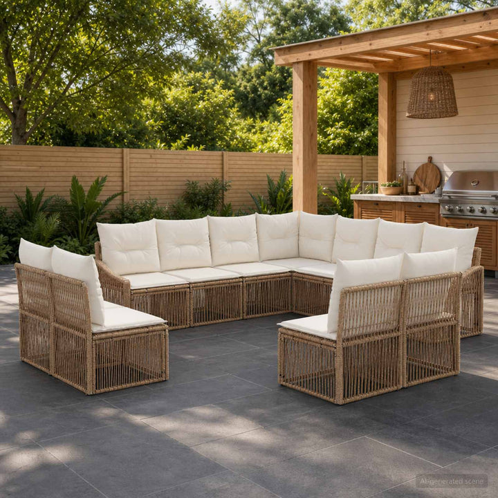 Havesofa Sæt 11 stk. Beige polyrattan