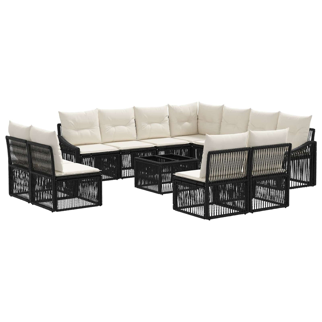 Havesofa Sæt 12 stk. Sort polyrattan