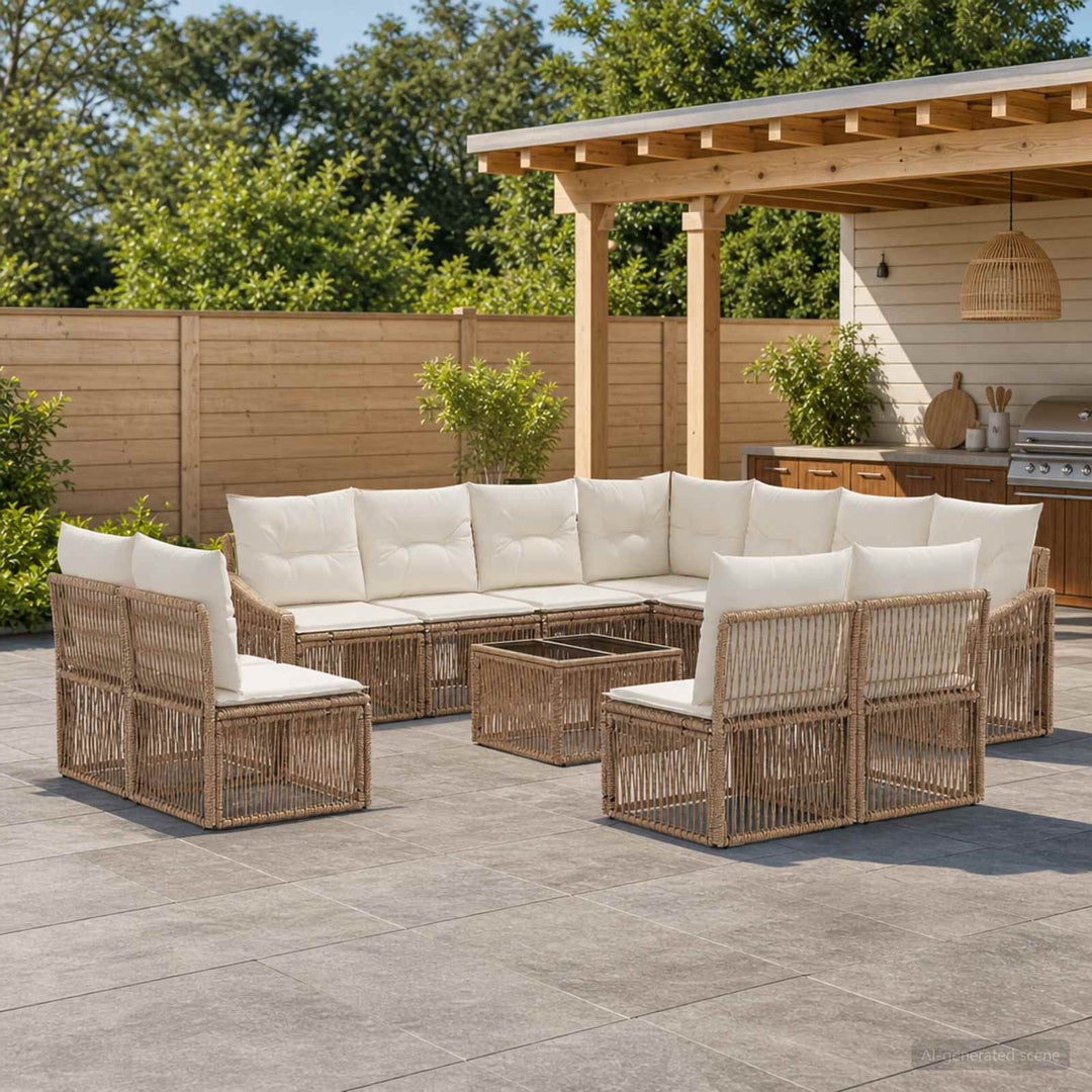 Havesofa Sæt 12 stk. Beige polyrattan