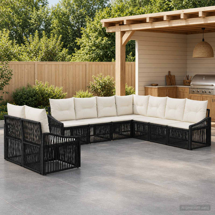 Havesofa Sæt 9 stk. Sort polyrattan