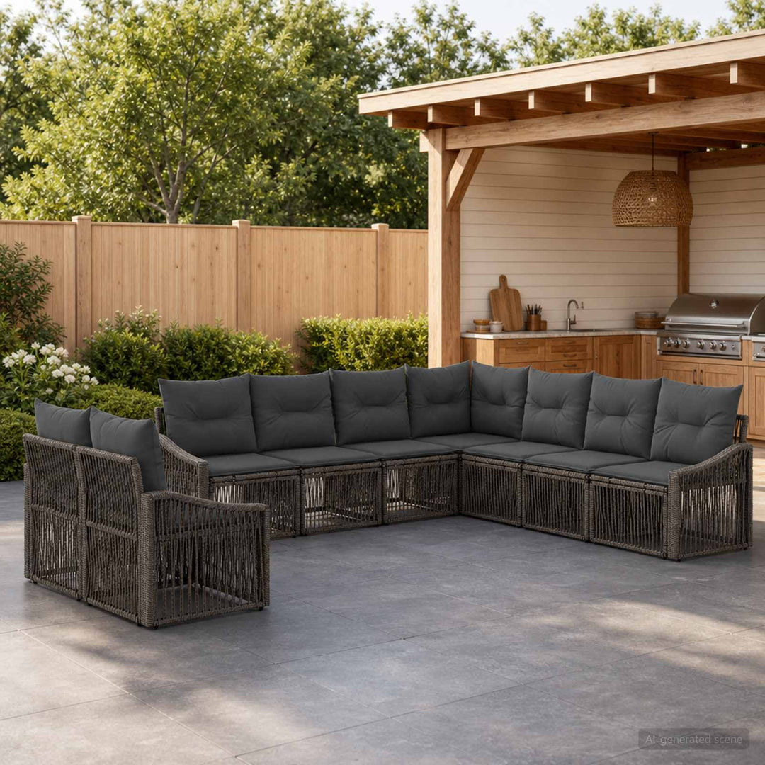 Havesofa Sæt 9 stk. Grå polyrattan