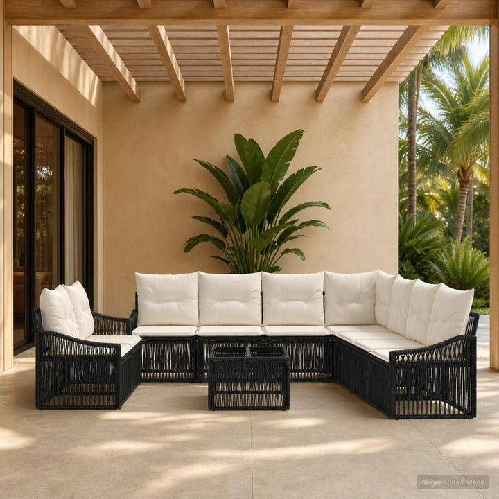 Havesofa Sæt 10 stk. Sort polyrattan