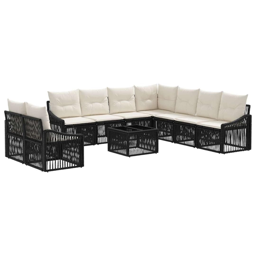 Havesofa Sæt 10 stk. Sort polyrattan
