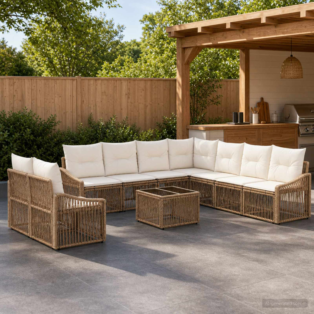 Havesofa Sæt 10 stk. Beige polyrattan