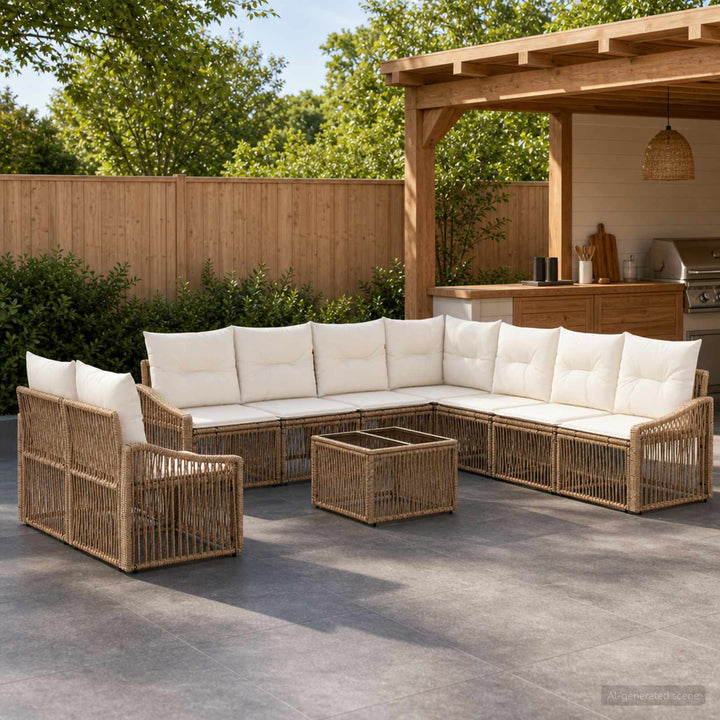 Havesofa Sæt 10 stk. Beige polyrattan