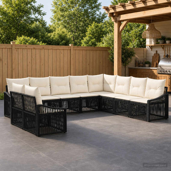 Havesofa Sæt 10 stk. Sort polyrattan
