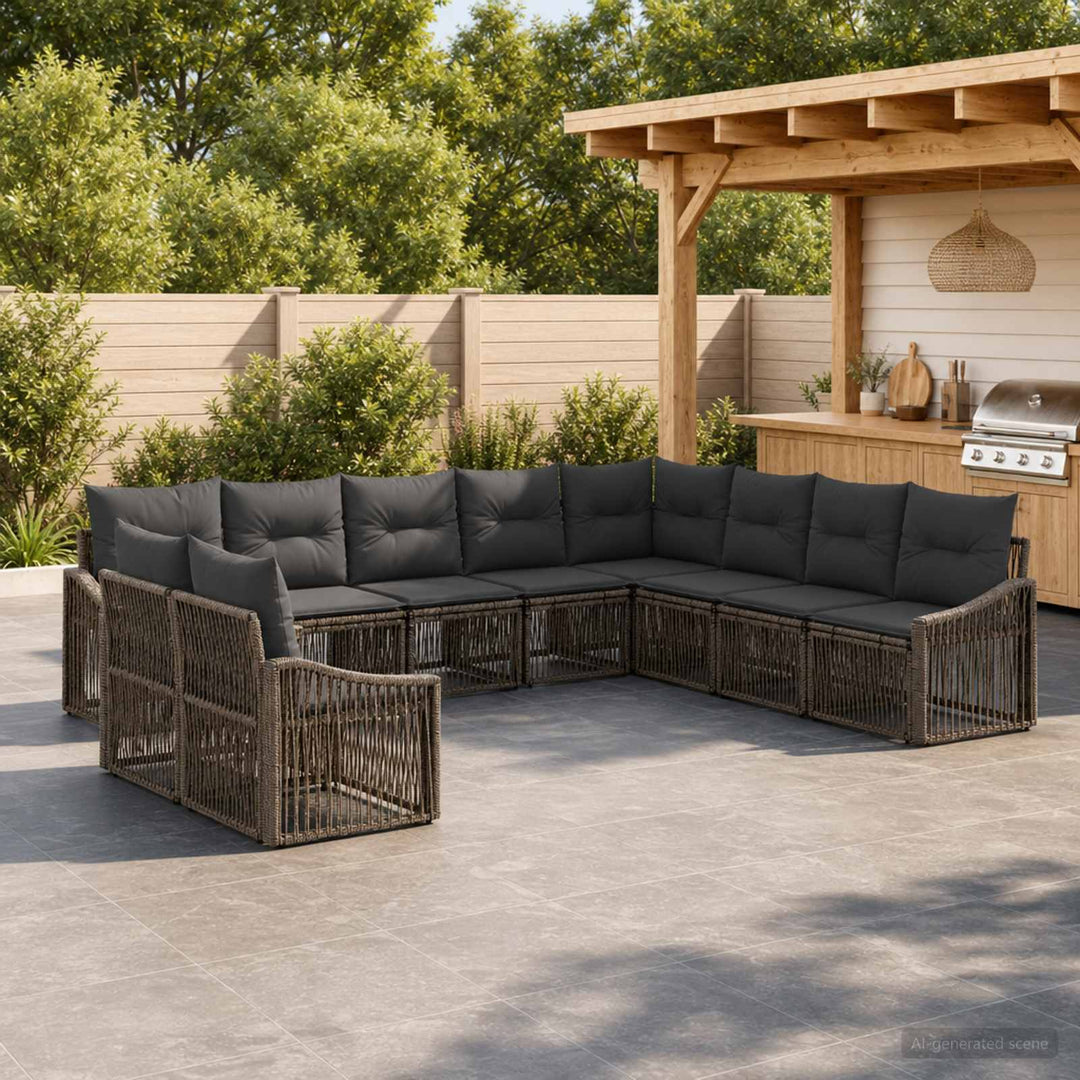 Havesofa Sæt 10 stk. Grå polyrattan
