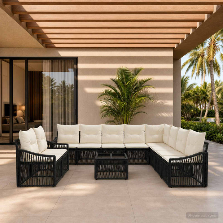 Havesofa Sæt 11 stk. Sort polyrattan