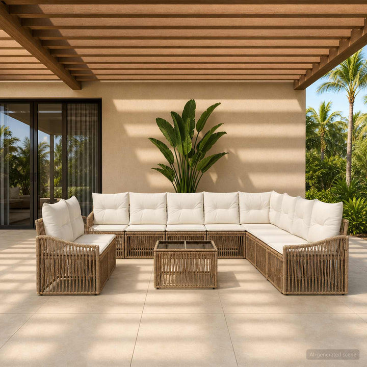 Havesofa Sæt 11 stk. Beige polyrattan