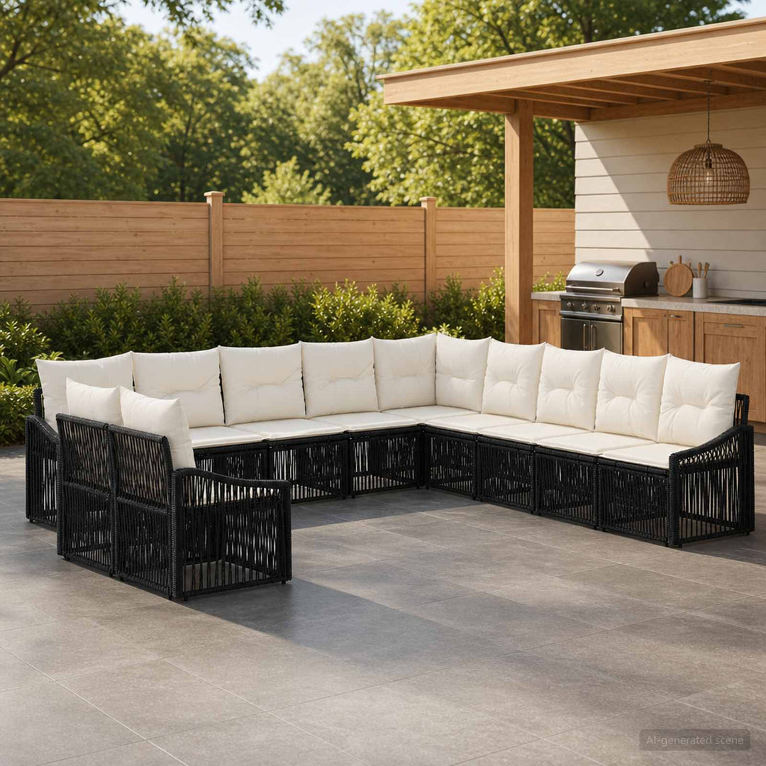 Havesofa Sæt 11 stk. Sort polyrattan