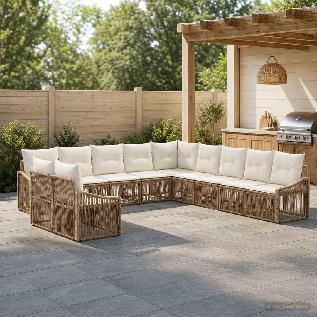 Havesofa Sæt 11 stk. Beige polyrattan