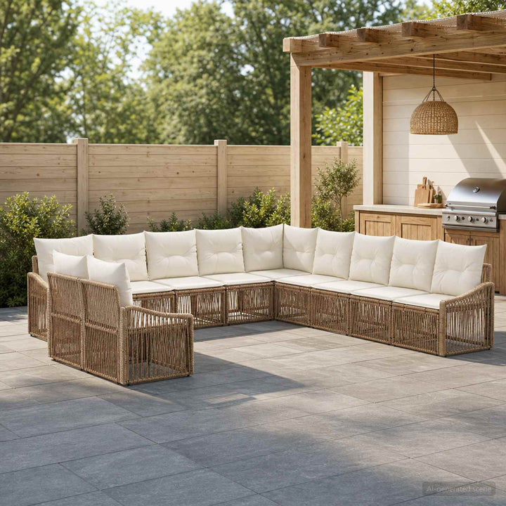 Havesofa Sæt 11 stk. Beige polyrattan