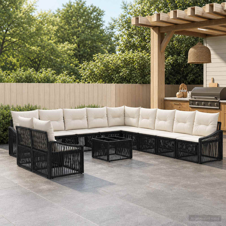 Havesofa Sæt 12 stk. Sort polyrattan