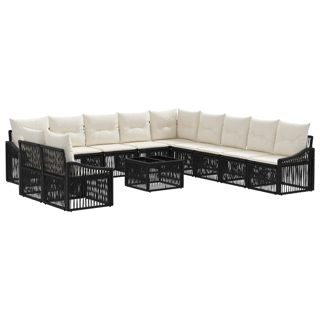 Havesofa Sæt 12 stk. Sort polyrattan
