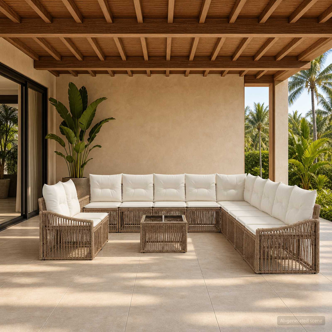 Havesofa Sæt 12 stk. Beige polyrattan