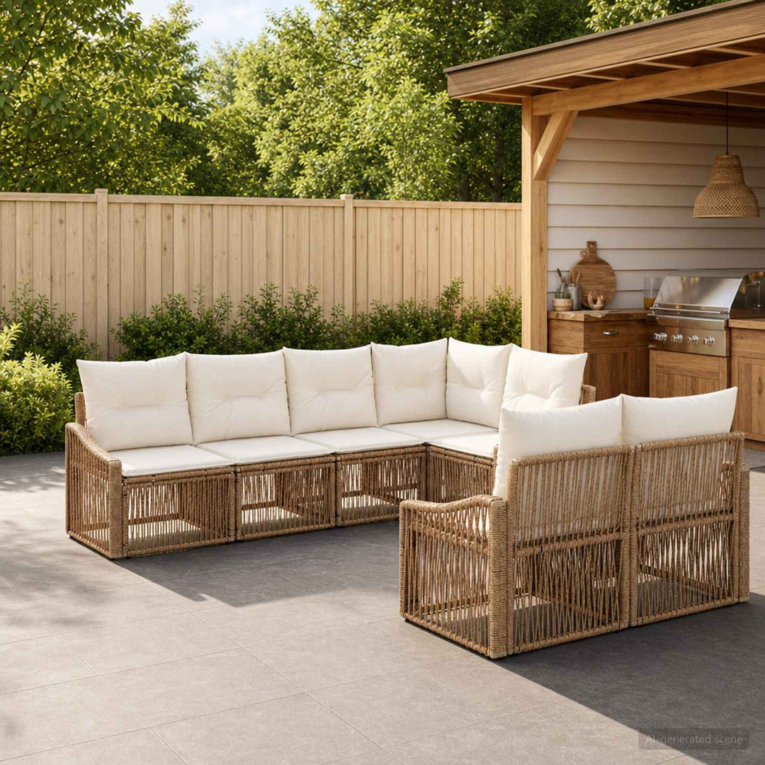Havesofa Sæt 7 stk. 7-Antal sæder Beige polyrattan