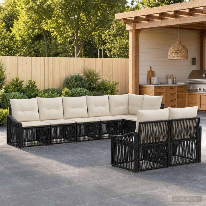 Havesofa Sæt 8 stk. Sort polyrattan