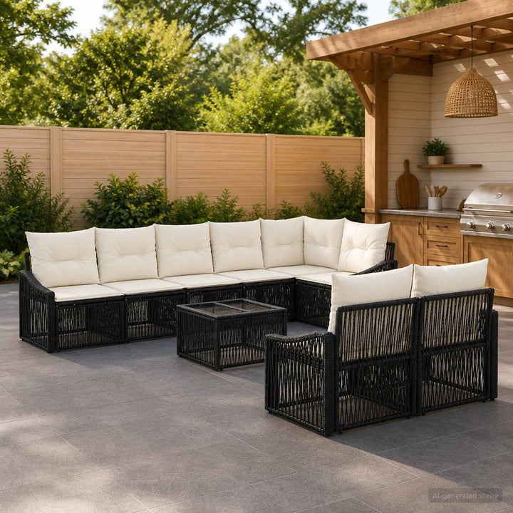Havesofa Sæt 9 stk. Sort polyrattan
