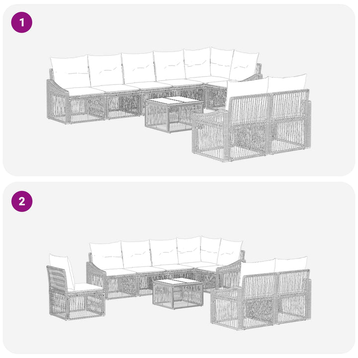 Havesofa Sæt 9 stk. Sort polyrattan