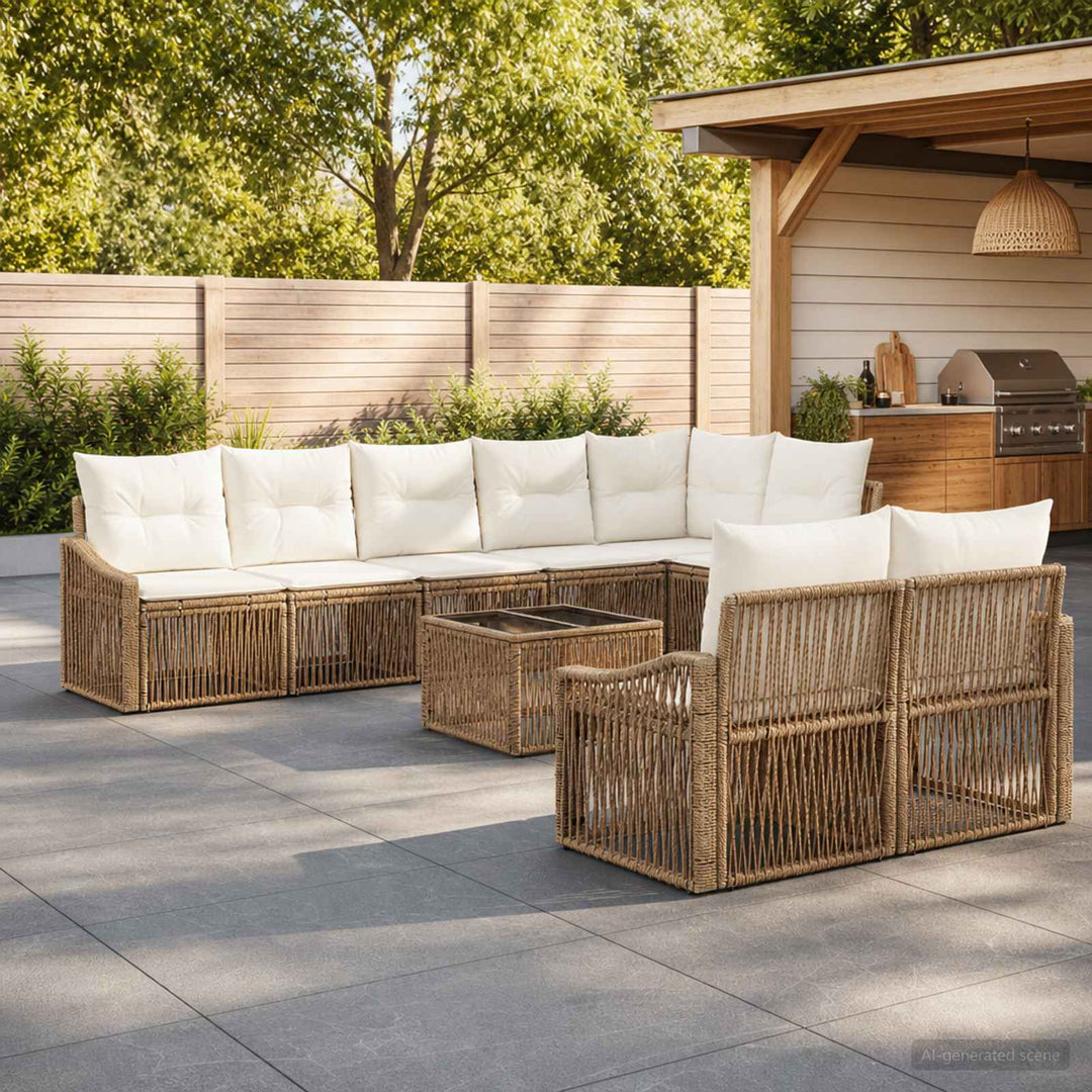 Havesofa Sæt 9 stk. Beige polyrattan