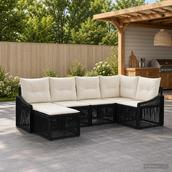 Havesofa Sæt 6 stk. Sort polyrattan