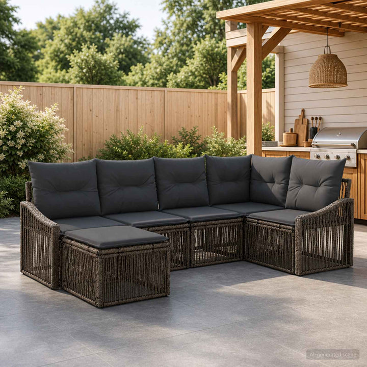 Havesofa Sæt 6 stk. Grå polyrattan