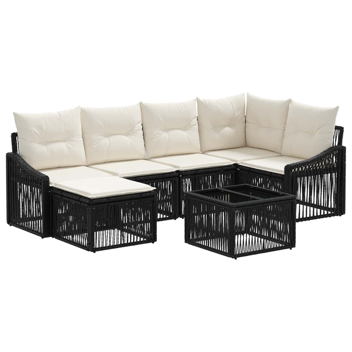 Havesofa Sæt 7 stk. Sort polyrattan