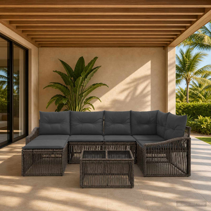 Havesofa Sæt 7 stk. Grå polyrattan