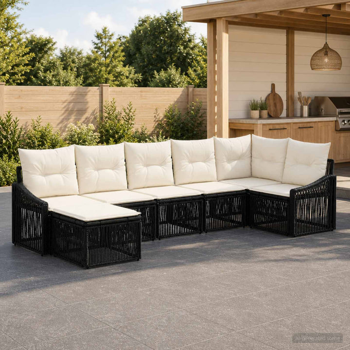 Havesofa Sæt 7 stk. Sort polyrattan