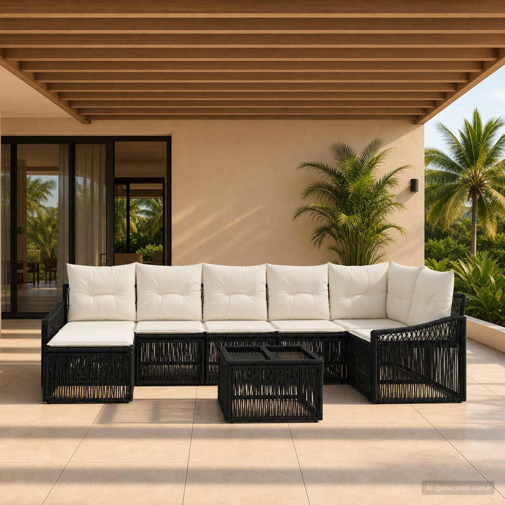 Havesofa Sæt 8 stk. Sort polyrattan