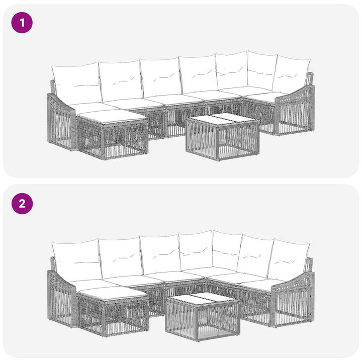 Havesofa Sæt 8 stk. Sort polyrattan