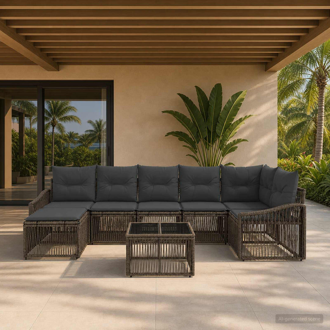 Havesofa Sæt 8 stk. Grå polyrattan