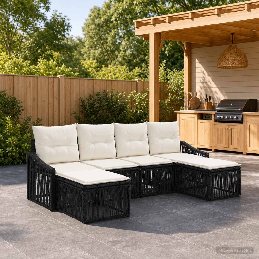 Havesofa Sæt 6 stk. Sort polyrattan