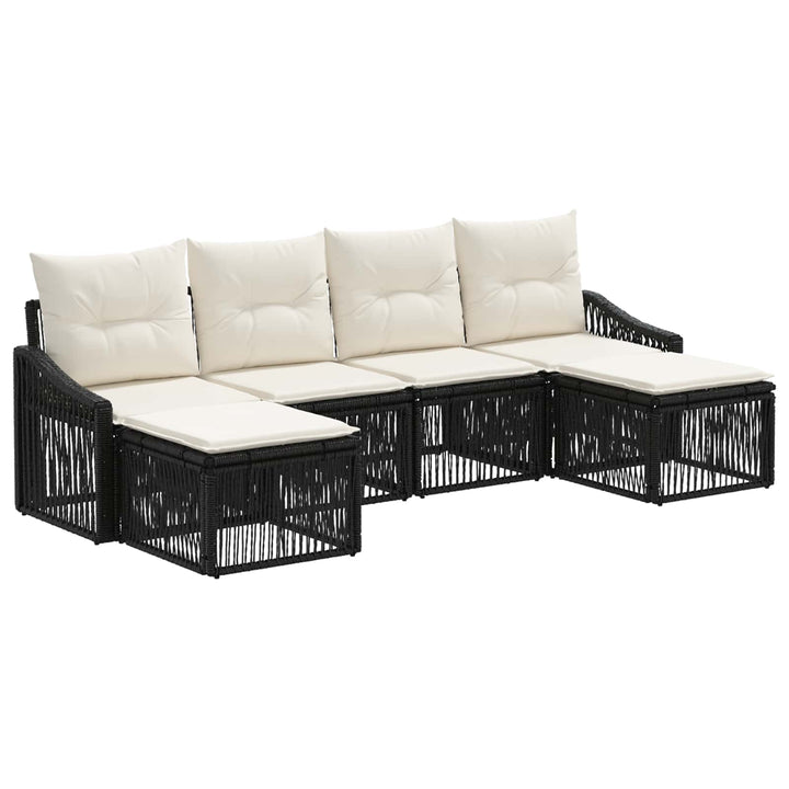 Havesofa Sæt 6 stk. Sort polyrattan