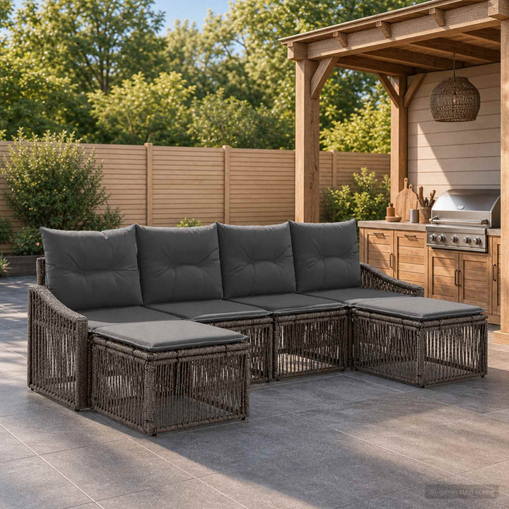 Havesofa Sæt 6 stk. Grå polyrattan