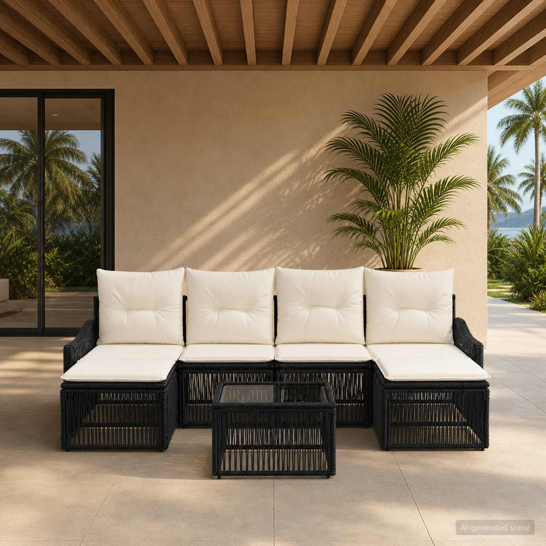 Havesofa Sæt 7 stk. Sort polyrattan