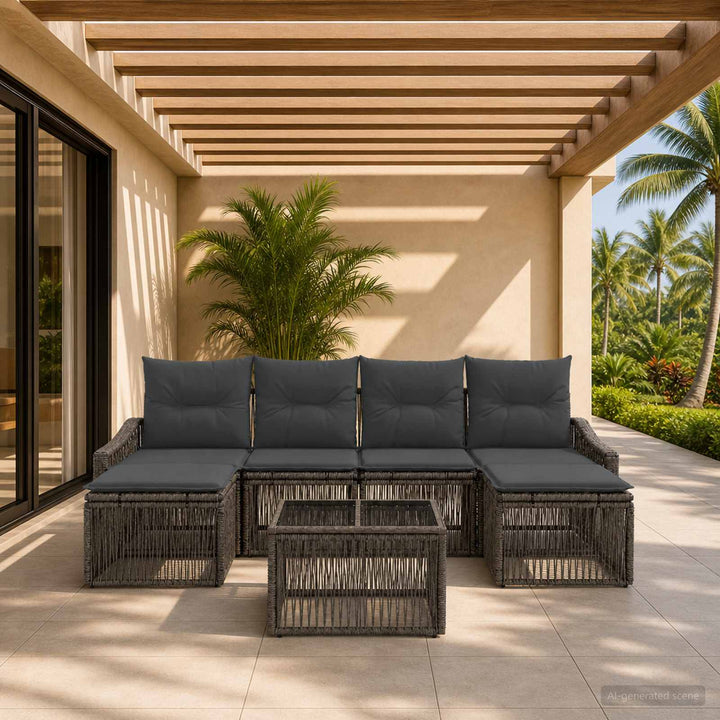 Havesofa Sæt 7 stk. Grå polyrattan