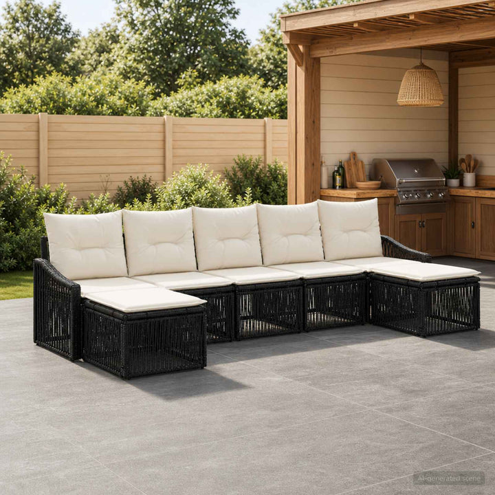 Havesofa Sæt 7 stk. Sort polyrattan