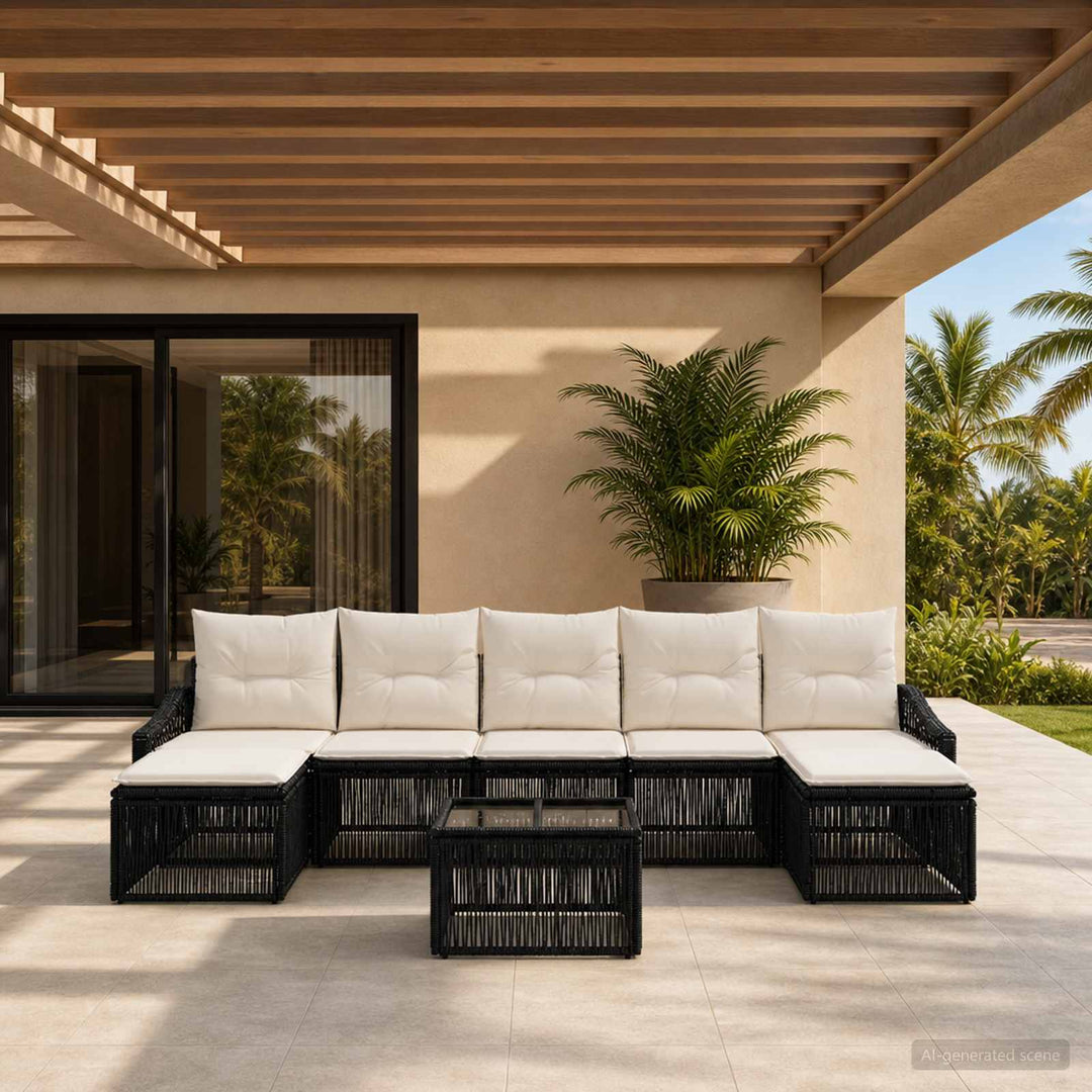 Havesofa Sæt 8 stk. Sort polyrattan