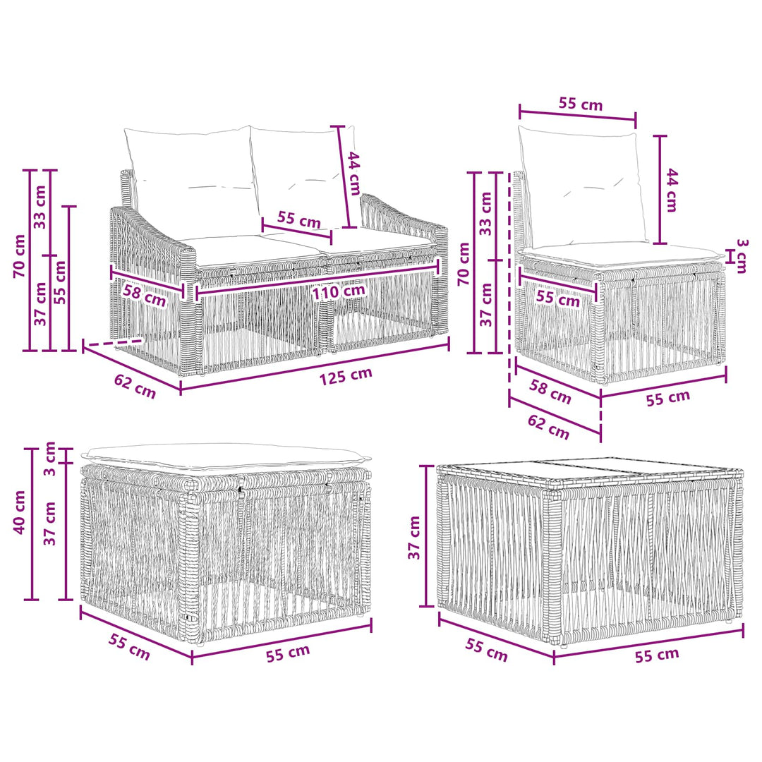 Havesofa Sæt 8 stk. Sort polyrattan