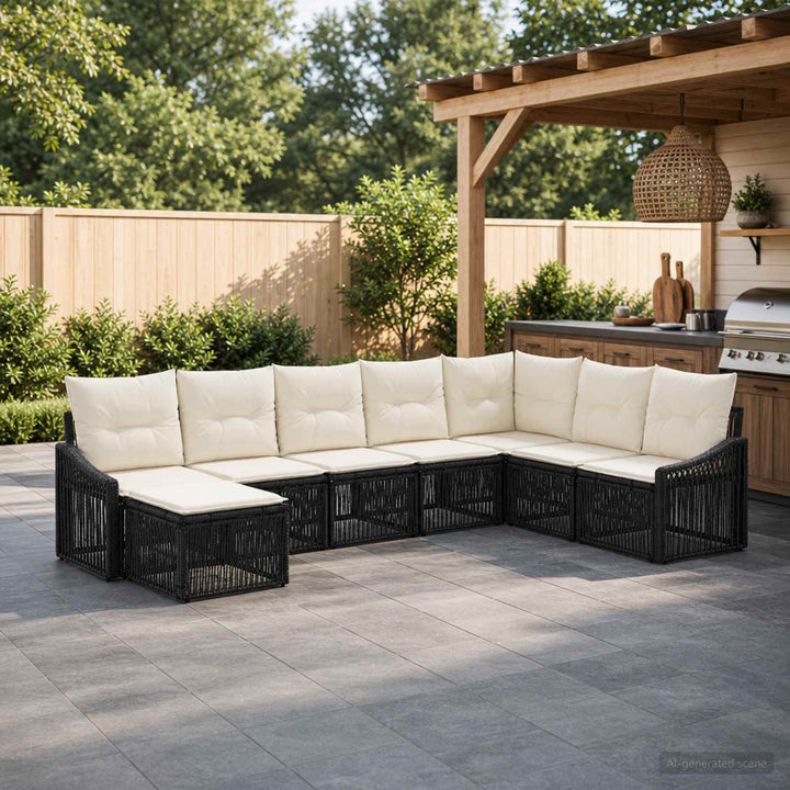 Havesofa Sæt 8 stk. Sort polyrattan