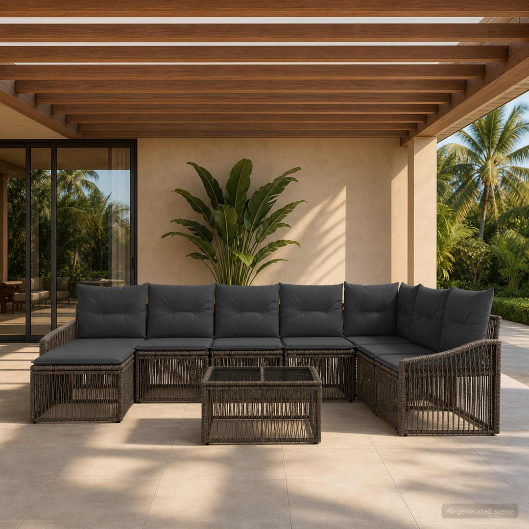 Havesofa Sæt 9 stk. Grå polyrattan